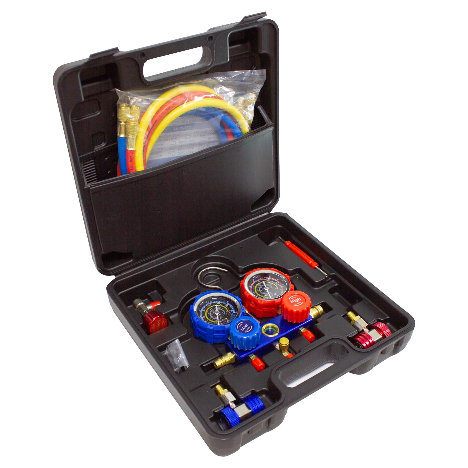 Manometro con Glicerina Maletin Set Manometros para Aire Acondicionado con Glicerina para Precision Gas Refrigerante R32, R410, R134 Manometro para Recarga de Gas Refrigerante Antivibraciones