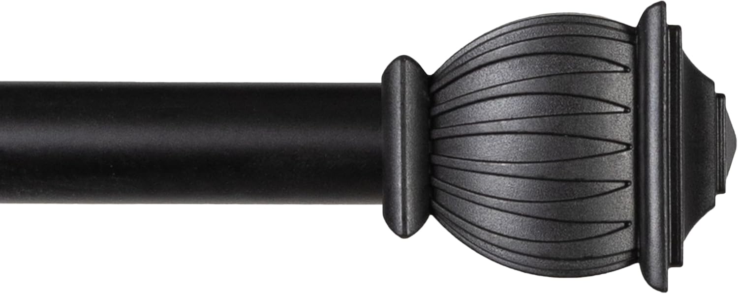 Kenney KN71708 Beckett Soft Square End Standard Decorative Window Curtain Rod, 28-48" Adjustable Length, Black Finish, 5/8" Diameter Steel Tube, 1-Pack 1-Pack 28-48" Black