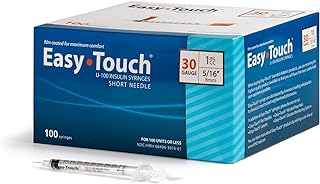 Easy Touch U-100 Insulin Syringe with Needle, 30G 1cc 5/16-Inch (8mm), Box of 100