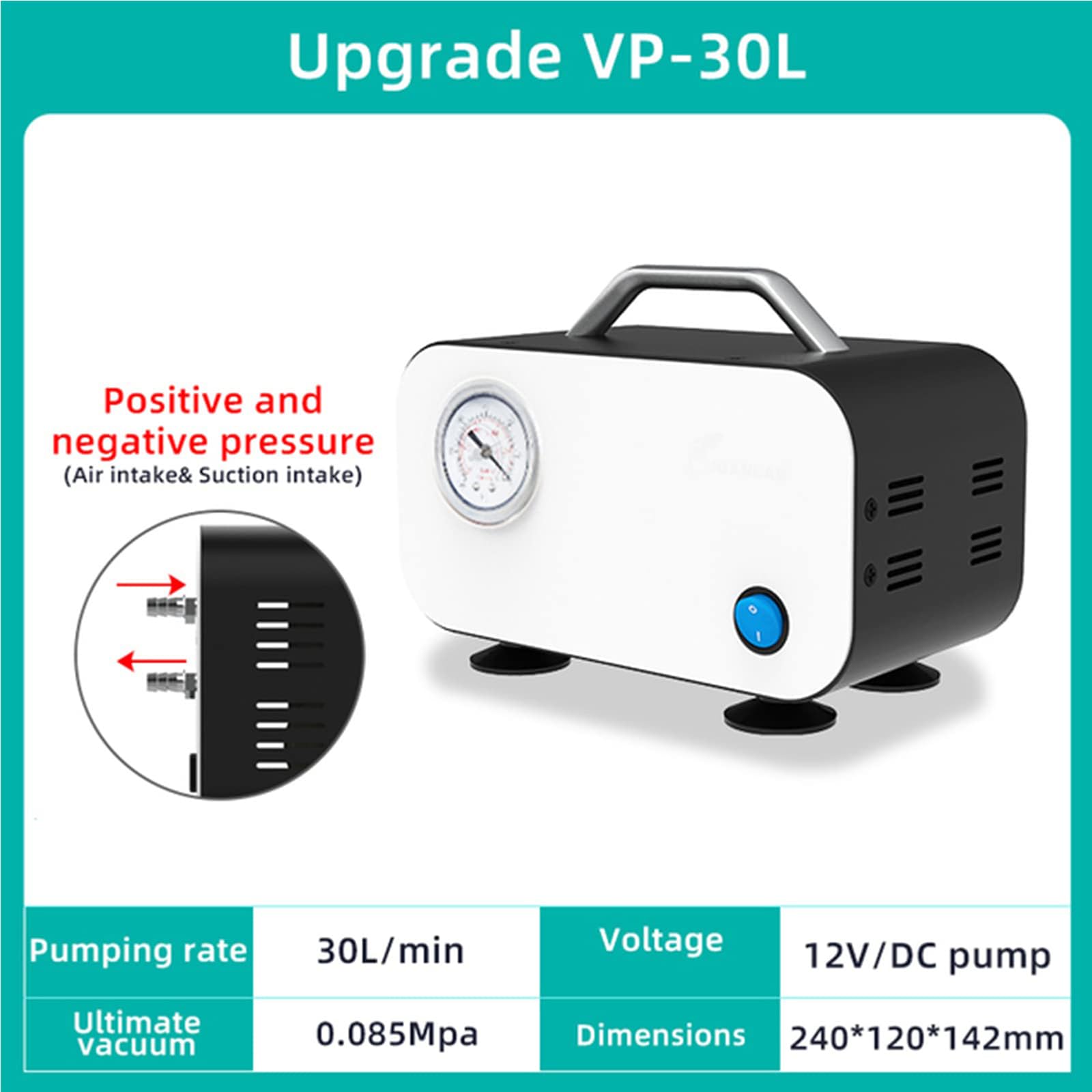 Bomba de vacío de Laboratorio con Membrana sin Aceite, Bombas de Filtro de Laboratorio portátiles, Velocidad de Bombeo rápida de 10L/15L/30L por Minuto (30L)