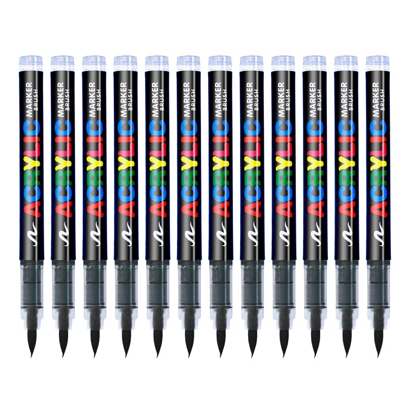 SYACOLOR 12 Black Acrylic Markers, Flexible and Precise Fine Tip, Opac Ink Layerable, Colouring Book, Glass, Ceramic, Rock, Wood, Stone, Fabric Painting (12) - Image 2