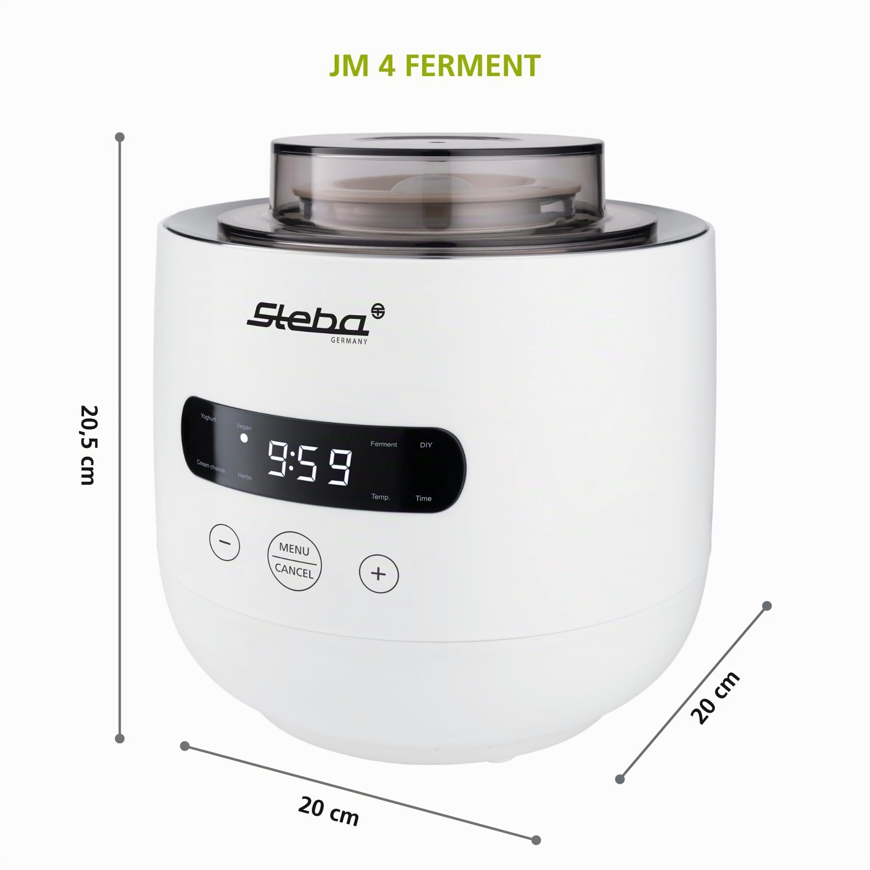 Steba JM 4 - Bicchiere per yogurt da 2 l, 1 bicchiere per yogurt da 1,3 l, 5 programmi automatici, facile da pulire, JM 4