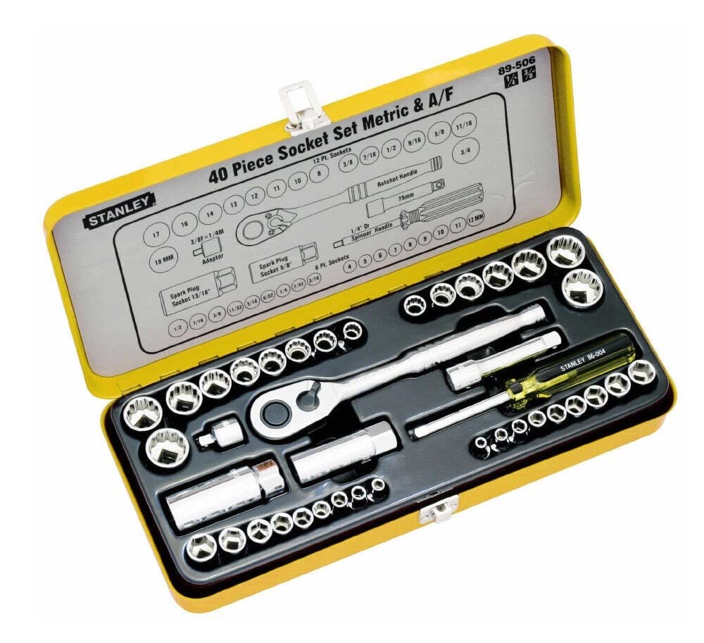 Stanley 40 szt. 1/10.2 cm i 3/20.3 cm zestaw gniazd napędu Met/AF