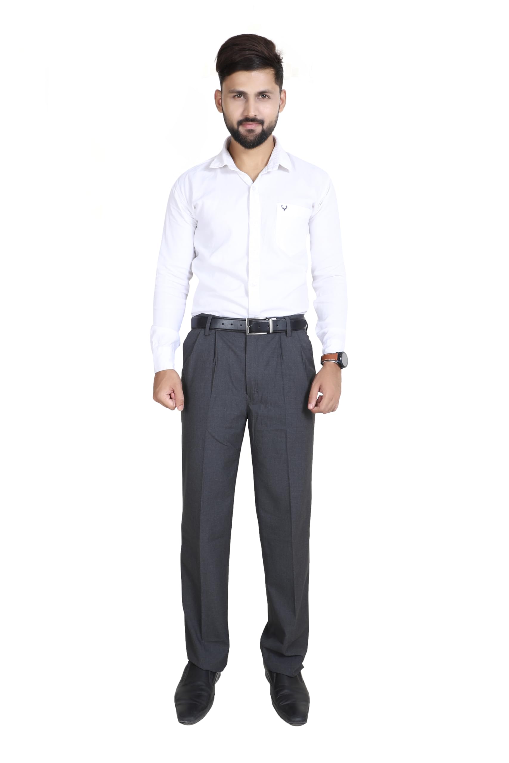 particle Men’s Double-Pleated Regular Fit Formal Trousers – Textured Salt & Pepper Melange – Structured Cotton Blend Pants (Waist 32-46)-picture-26