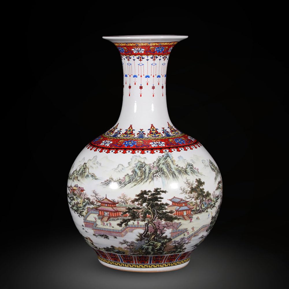 asdchZen Jingdezhen Ceramic Vase 21.2" Tall Large Flower Vases For Home Decor Floor Standing Living Room Handmade Porcelain Pretty Antique Oriental Chinese Enamel Ceramic Vase