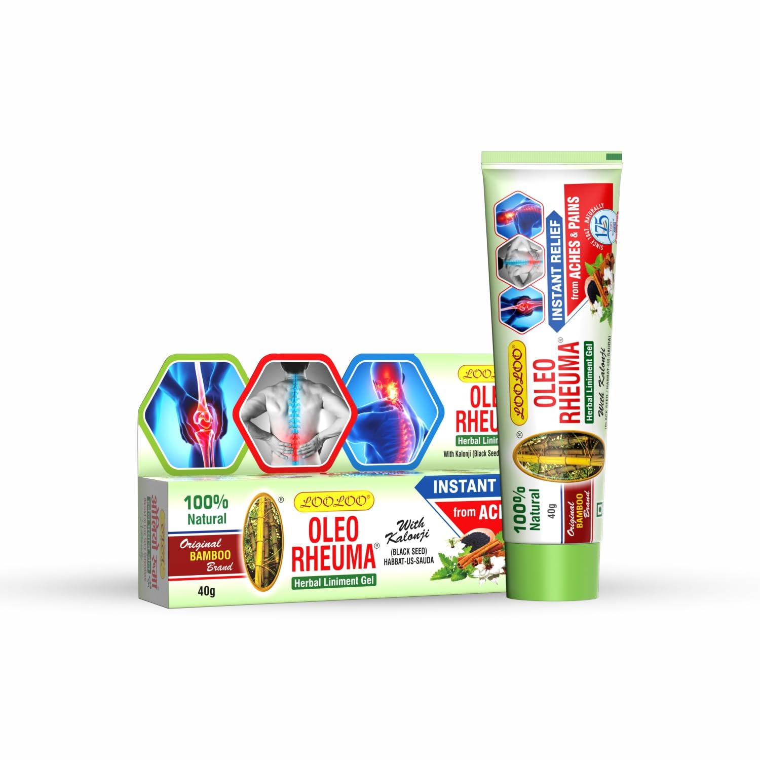 Looloo Oleo Rheuma Herbal Liniment Gel - Pack 1 (40gm) | Non Sticky - Non Greasy Formula | Massage Gel | Pain Relief | Enriched With Kalonji, clove Cinnamon, Mint