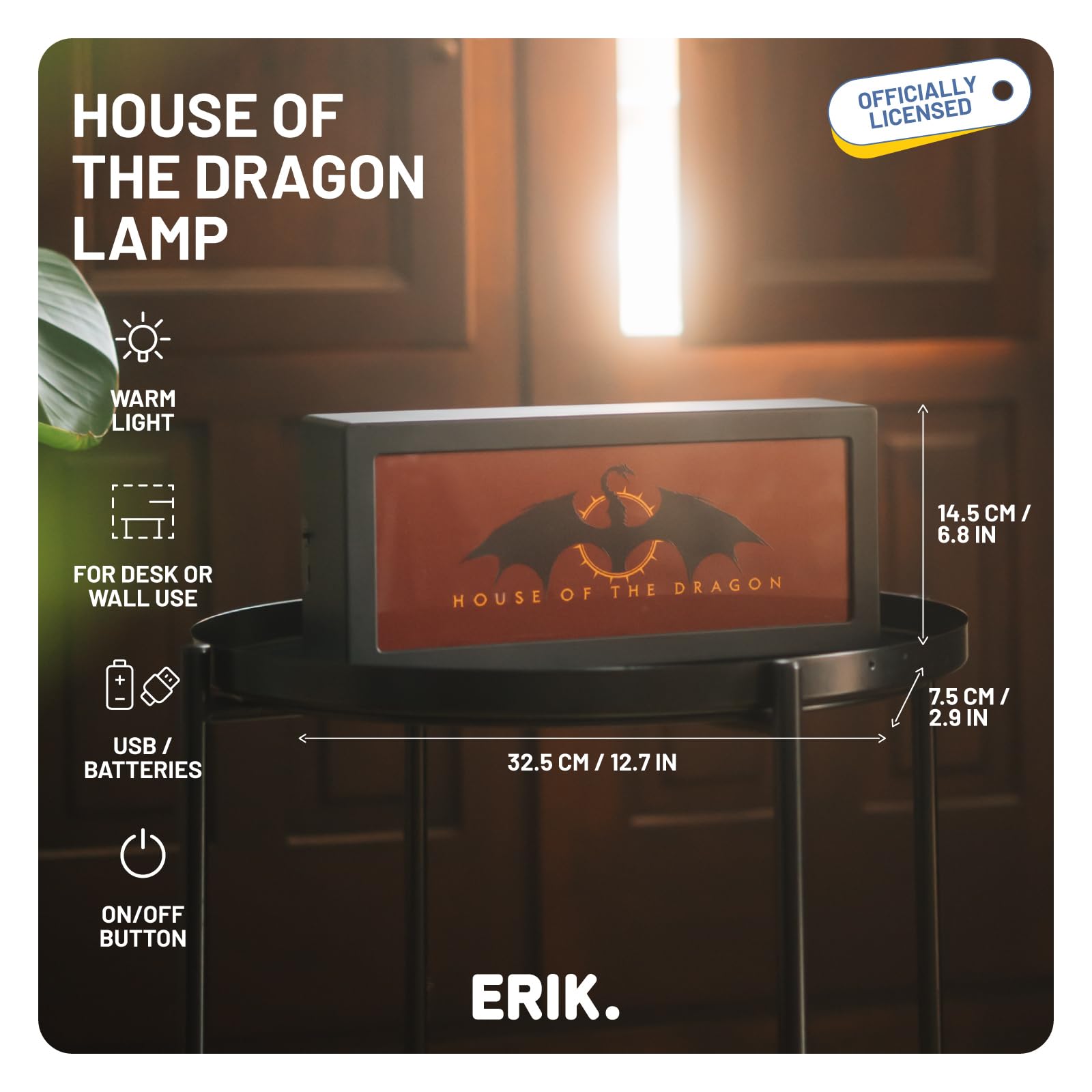 Erik Lampa LED House of the Dragon oświetlenie dekoracyjne – nastrojowe światło na biurko – lampka nocna dla dzieci i dorosłych