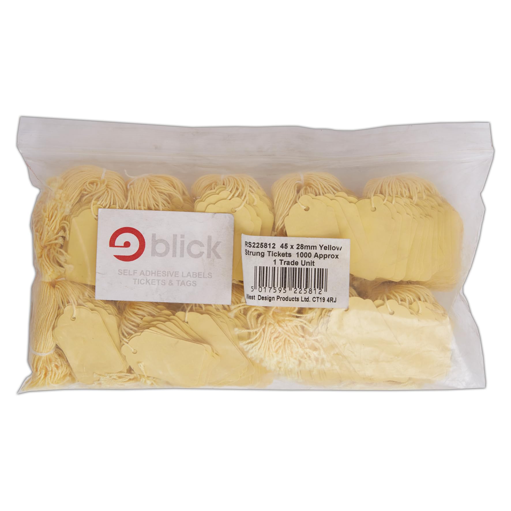 Blick Tags, Yellow, Strung, Rectangular, 45mm x 28mm, 1000 Labels, for Home Office, Family, Colour Coding