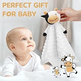 Pro Goleem Cow Security Blanket Soft Loveys for Babies for Boys and Girls Newborn Lovie Infant Blankie Cow Baby Stuff Baby Snuggle Toy Stuffed Animal Baby Gifts 16 Inch