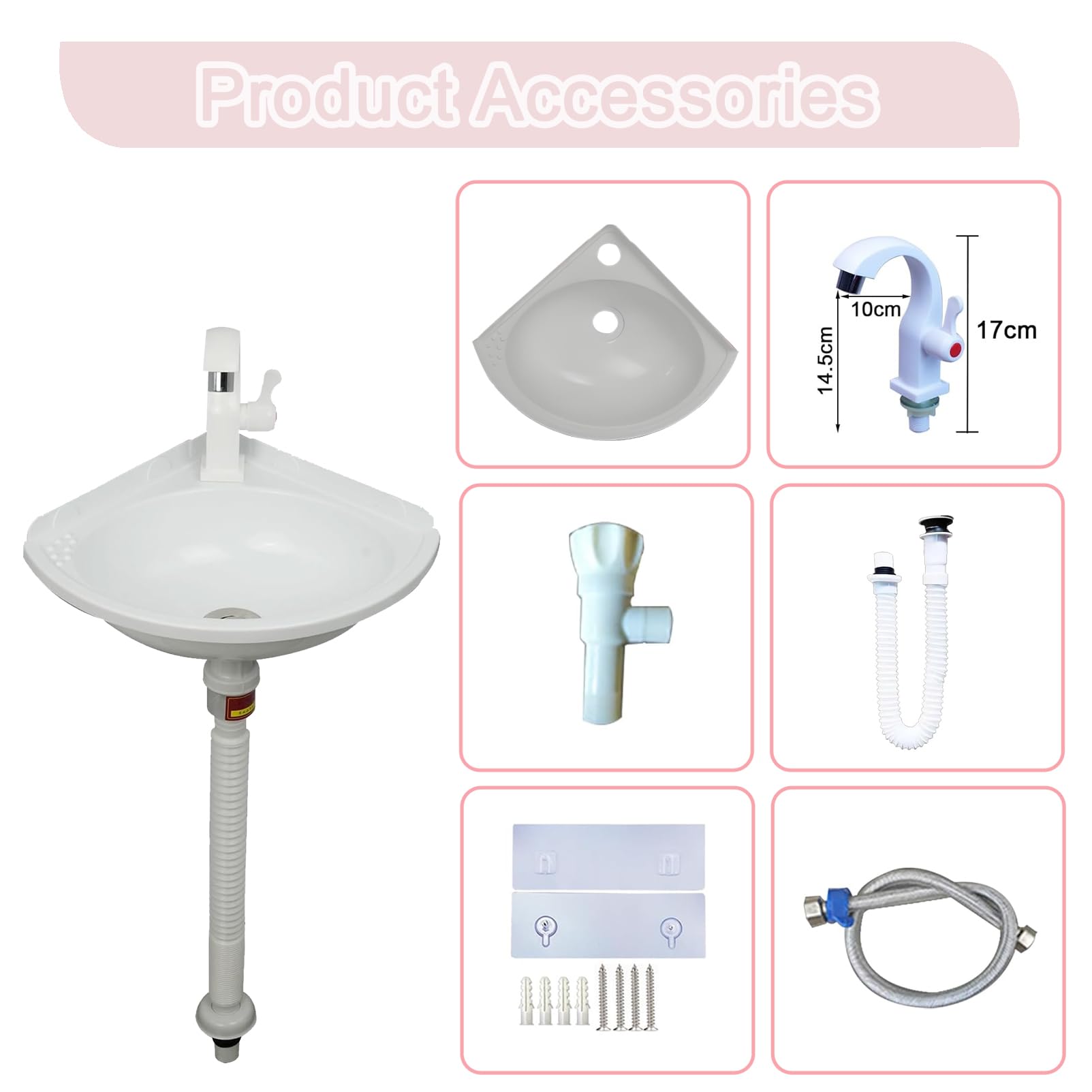 Lavabos de Montaje en Pared Fregadero de Plástico de Esquina Pequeña | Moderno Fregadero para Baños,Lavabo de plástico para lavar a mano, Lavabo Individual para caravana