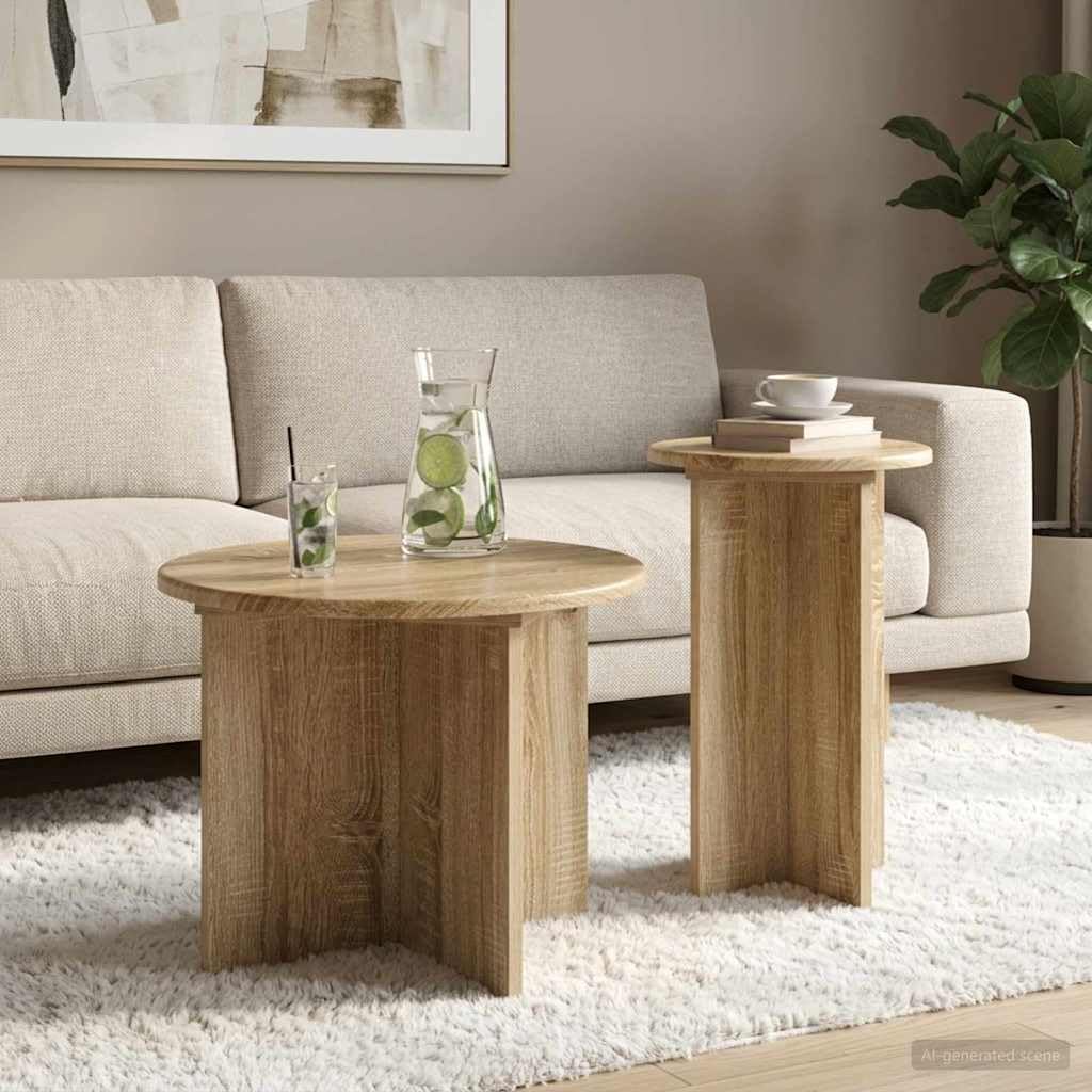 Genérico Conjunto de mesas auxiliares 2 uds. Roble Sonoma Ø 45 x 35 cm,Mobiliario Mesas,Mesas auxiliares,9.98 kg-8001030