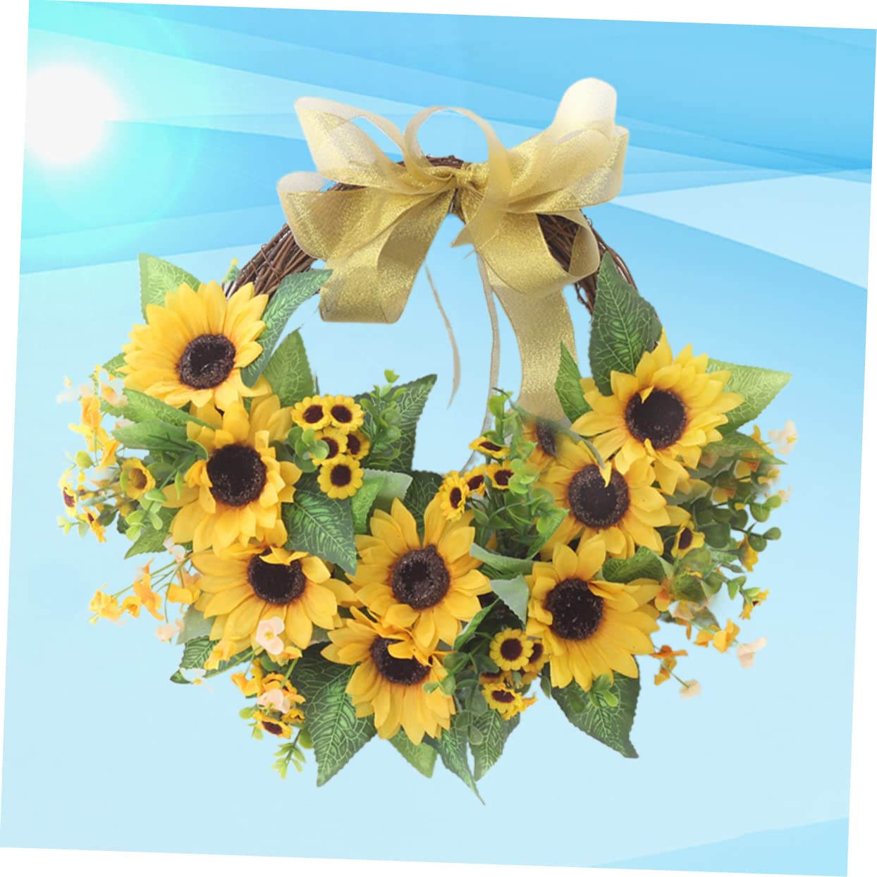 Garneck 1pezzi Ghirlanda Da Porta Con Girasoli Decorazione Per Porta d Ingresso Ornamento Giallo Con Fiocco Adatta Per Soggiorno Sala Lettura Camera Da Letto e Sala Giochi