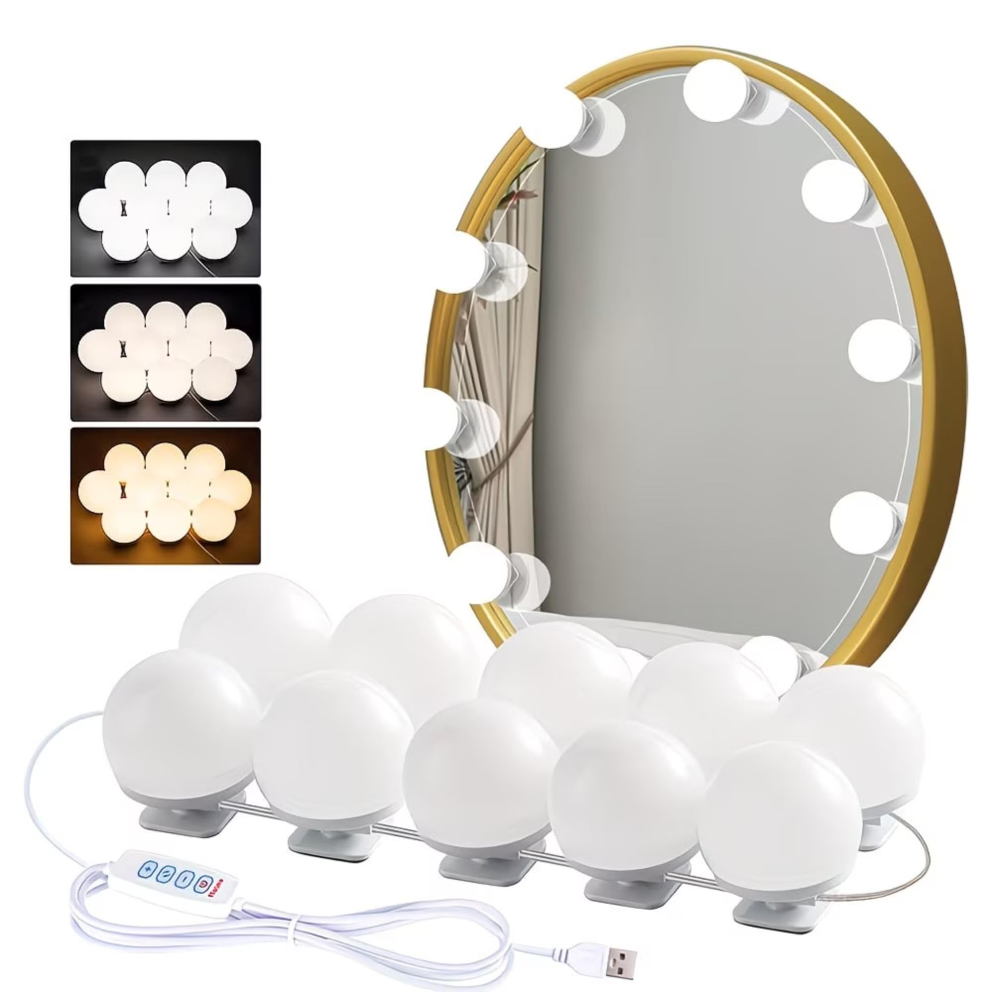 18W Vanity Lights for Mirror with 10 LED Bulbs, Dimmable Brightness & Adjustable Color Modes, Stick-On Hollywood Style Makeup Mirror Lights Kit for Dressing Table, Bathroom & Bedroom-image-15