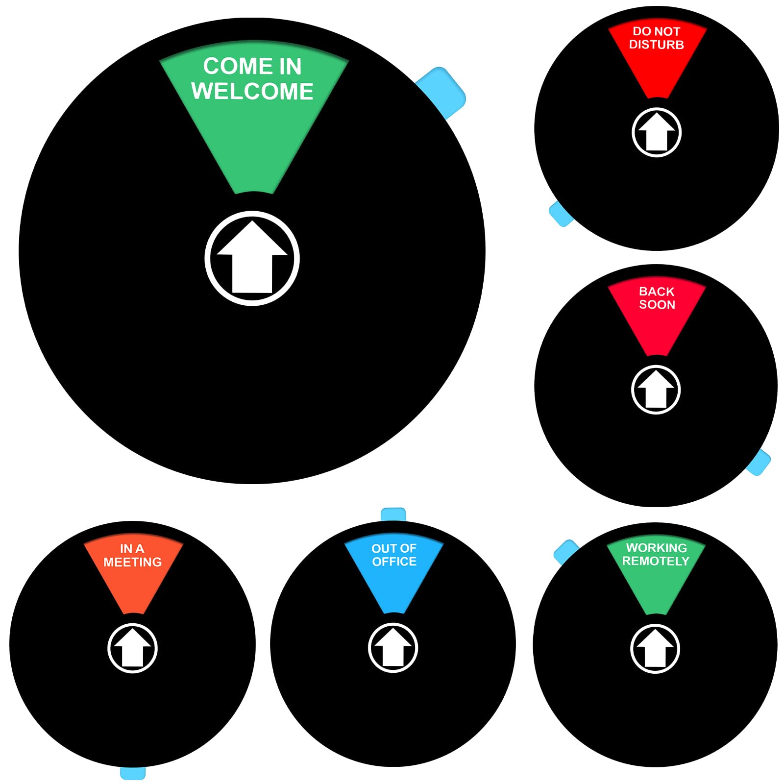 Dimeho 1 Pcs Office Door Signs 6 Rotating Statuses Door Plaques Do not Disturb, Out of Office, In a Meeting, Back Soon, Working Remotely, Welcome Come In Hanger for Wall Window Privacy