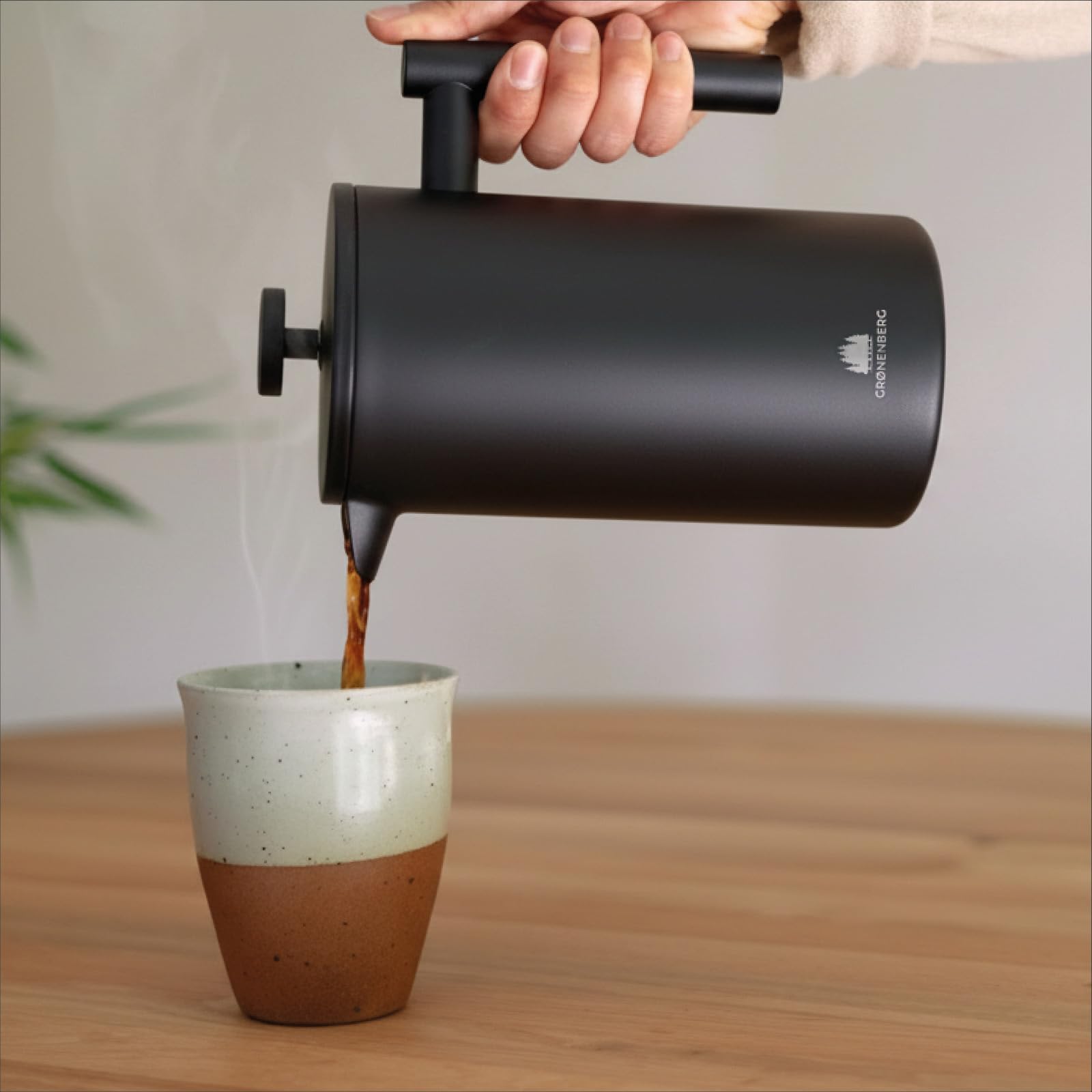 Groenenberg French Press Black 600 ml lub 1 litr I wysokiej jakości zaparzacz do kawy z funkcją podgrzewania termicznego I zaparzacz do kawy ze stali nierdzewnej