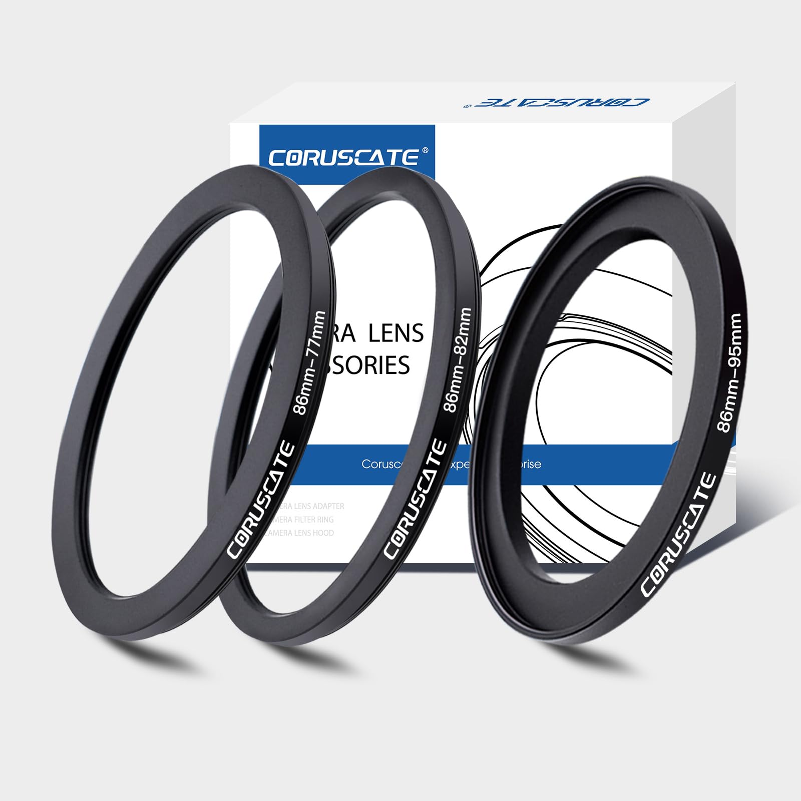 3Pcs 86-82mm/86-77mm/86-95mm Filter Ring Adapter,Metal Step Down Ring for All Brands Camera Accessory(for UV,CPL,ND,Threaded Lens Hood)