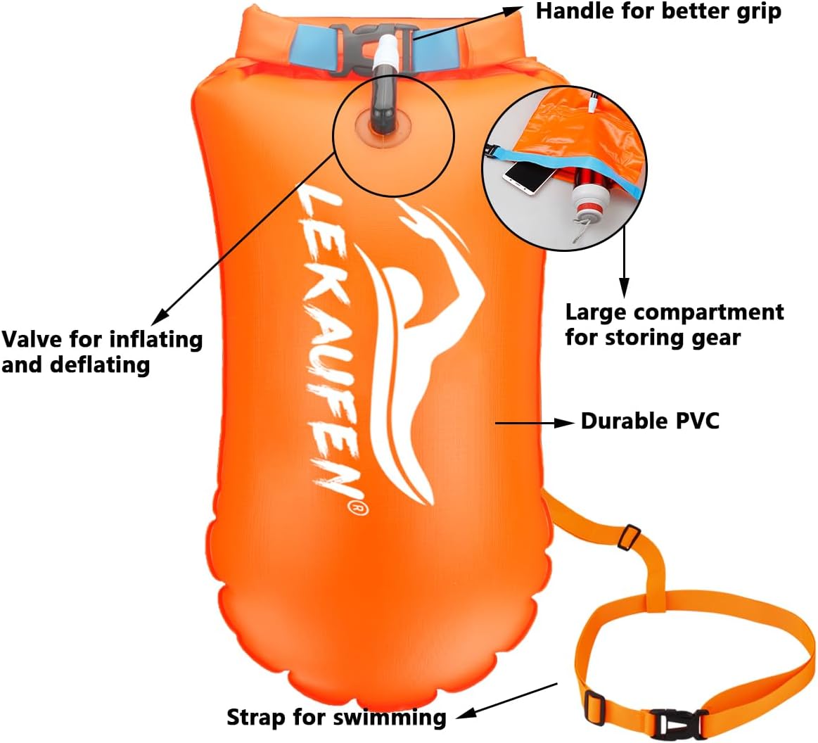 Swim Buoy for Open Water 2 Pack 20L Swim Safety Float for Swimmers Triathletes Kayakers Snorkelers with 2 Pack 15L Swim Buoy