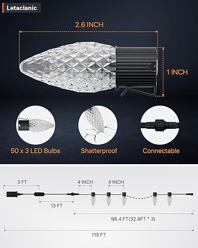 Miniatura 4 de Luces de Navidad inteligentes C9 para exteriores, 115 pies, 150 LED, tira de luces RGB controladas por aplicación con más de 80 modos de cambio de