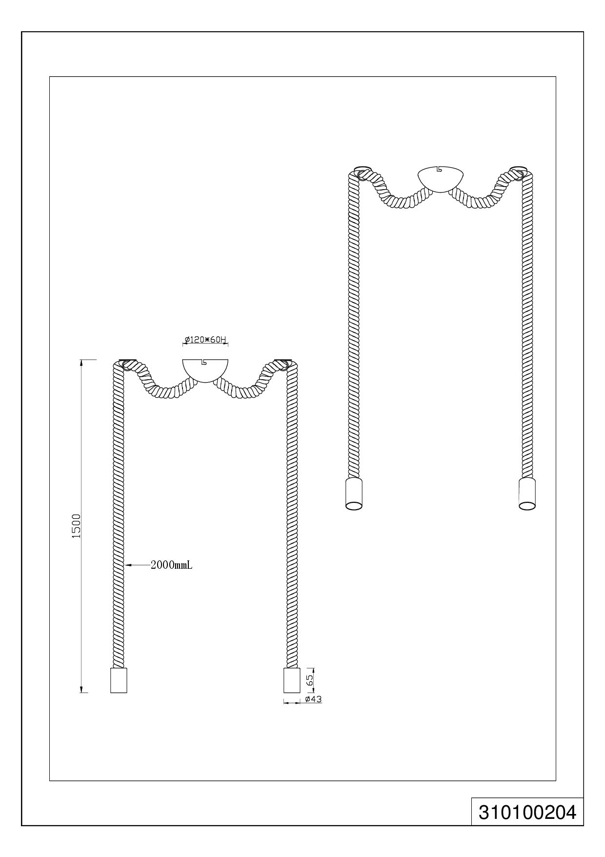 Trio Leuchten 310100204 - Lampadario a sospensione Rope, in ottone anticato e lino 1 x E27.
