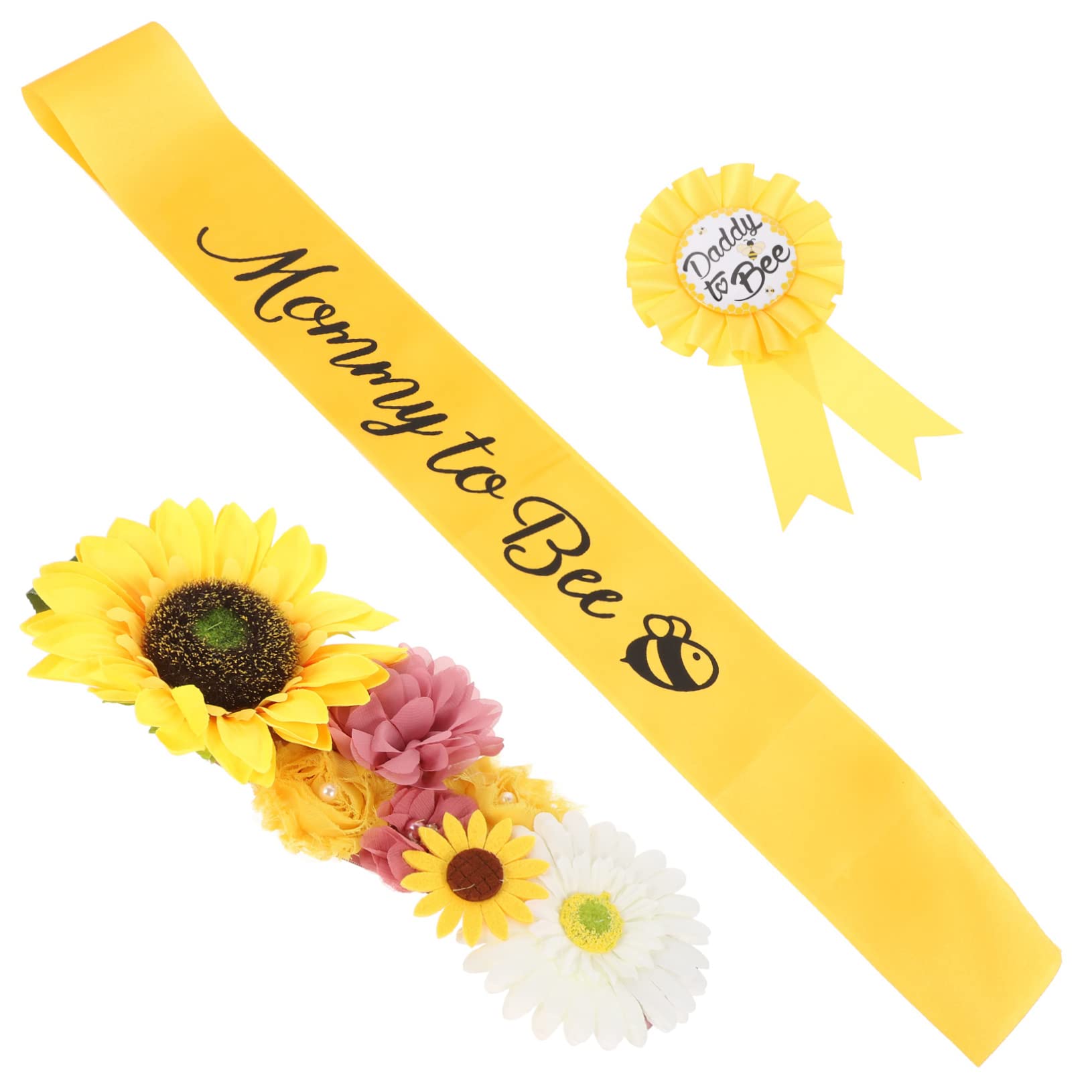 BESTonZON 3 Set ornamento di girasole abito mamma da fasciare baby shower forniture per baby shower di maternità fiore del sole Accessori cintura corpetto bambino spillo Poliestere