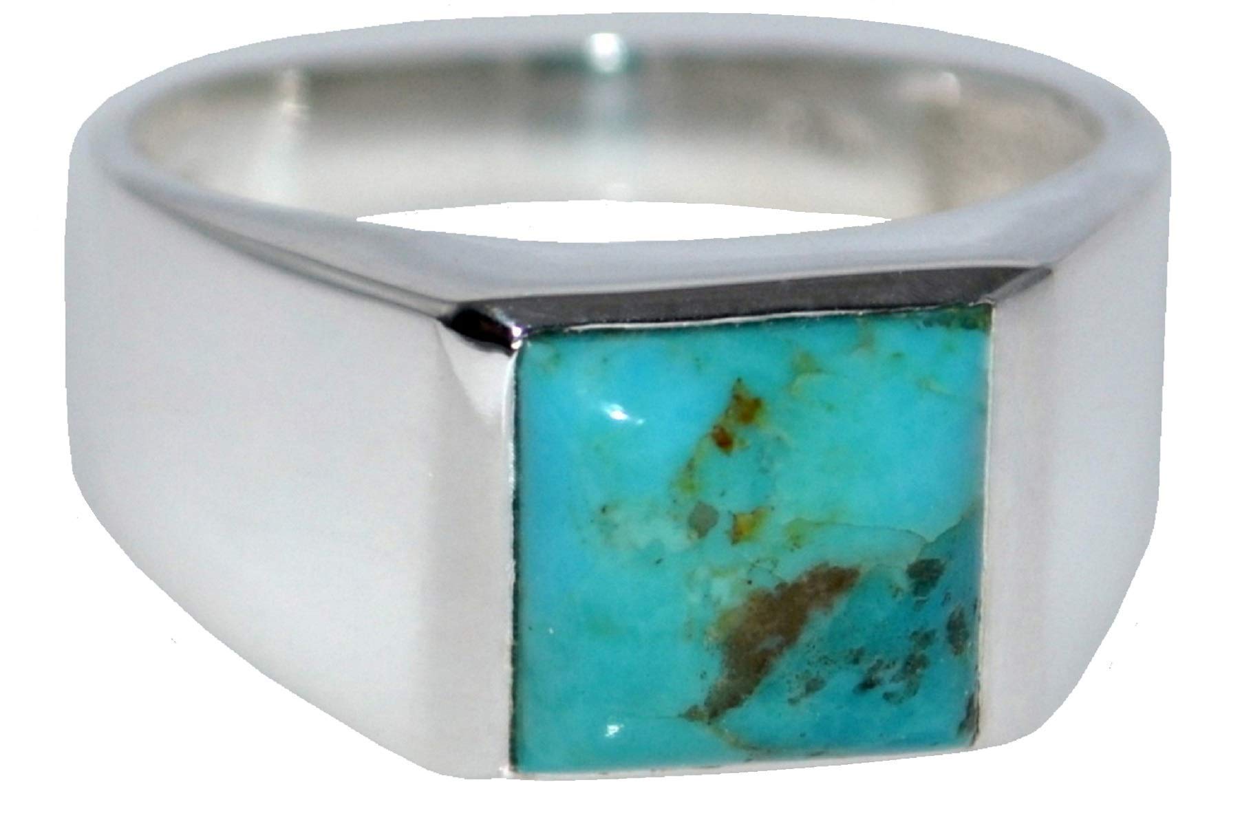 Avant Gems Men's Sterling Silver Genuine Turquoise Signet Ring