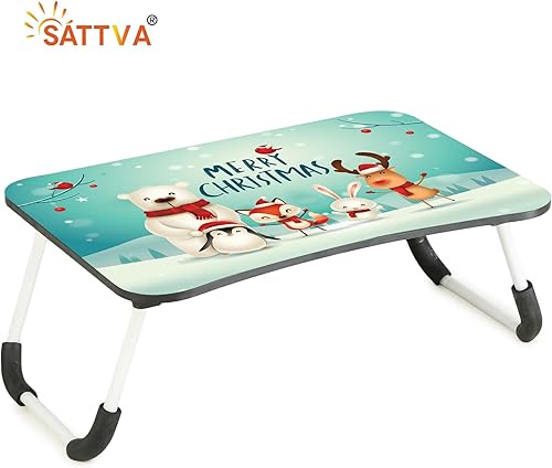 Miniatura 2 de Sattva - Mesa para portátil con estampado multiusos, mesa de estudio, mesa de cama, plegable y portátil, mesa de madera, escritorio de escritura,