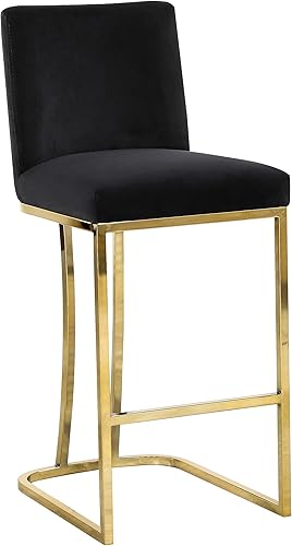 Meridian Furniture Heidi Collection Modern Taburete tapizado de terciopelo contemporáneo con patas de metal dorado pulido, 16 pulgadas de ancho x