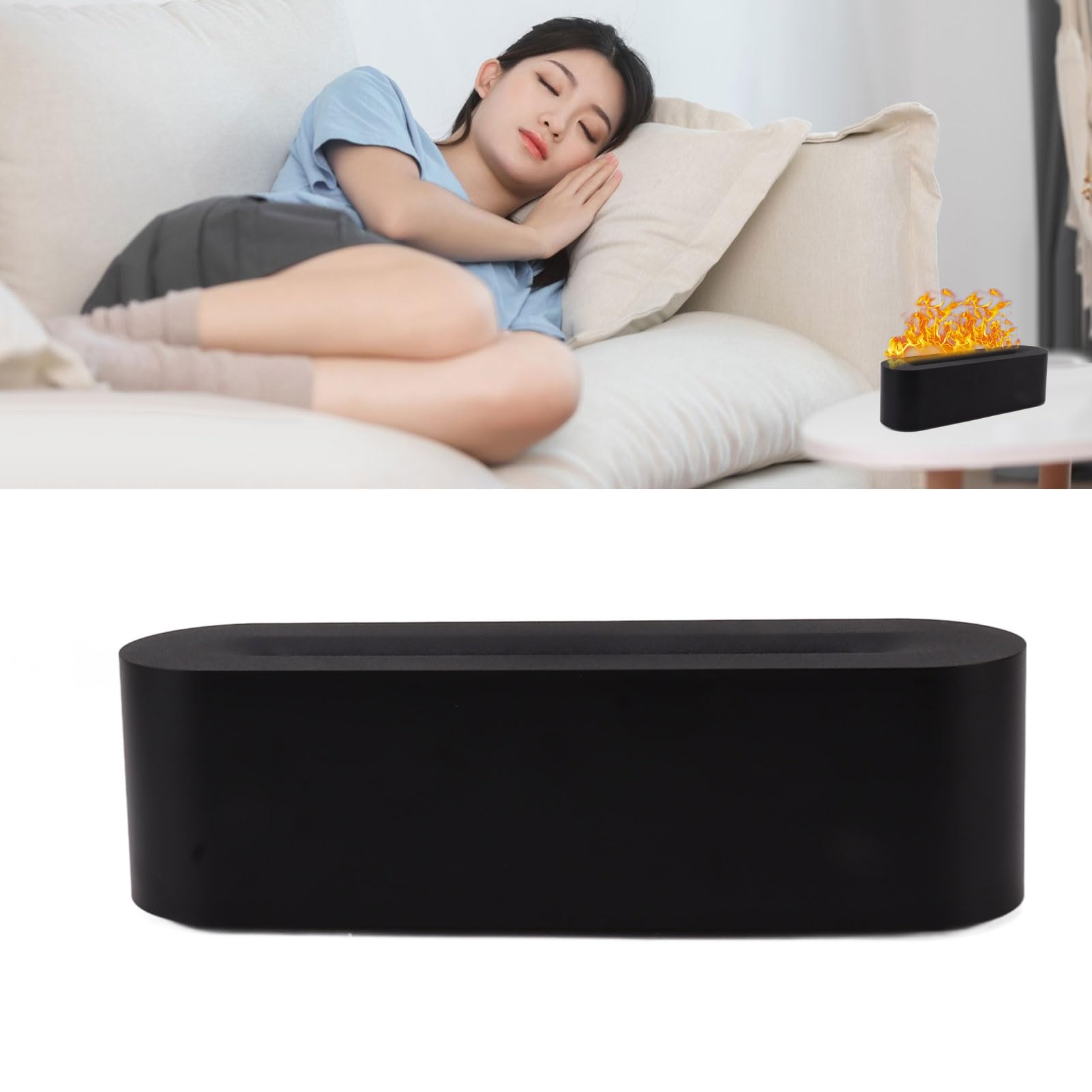 Umidificatore con diffusore d'aria a fiamma simulata Diffusore d'aria con fuoco a 7 colori per camera da letto, casa, ufficio, yoga (Nera)