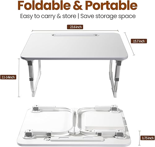 Miniatura 6 de Escritorio para computadora portátil para cama con luz de escritorio LED, mesa plegable para cama con cajón de almacenamiento, bandeja de cama para