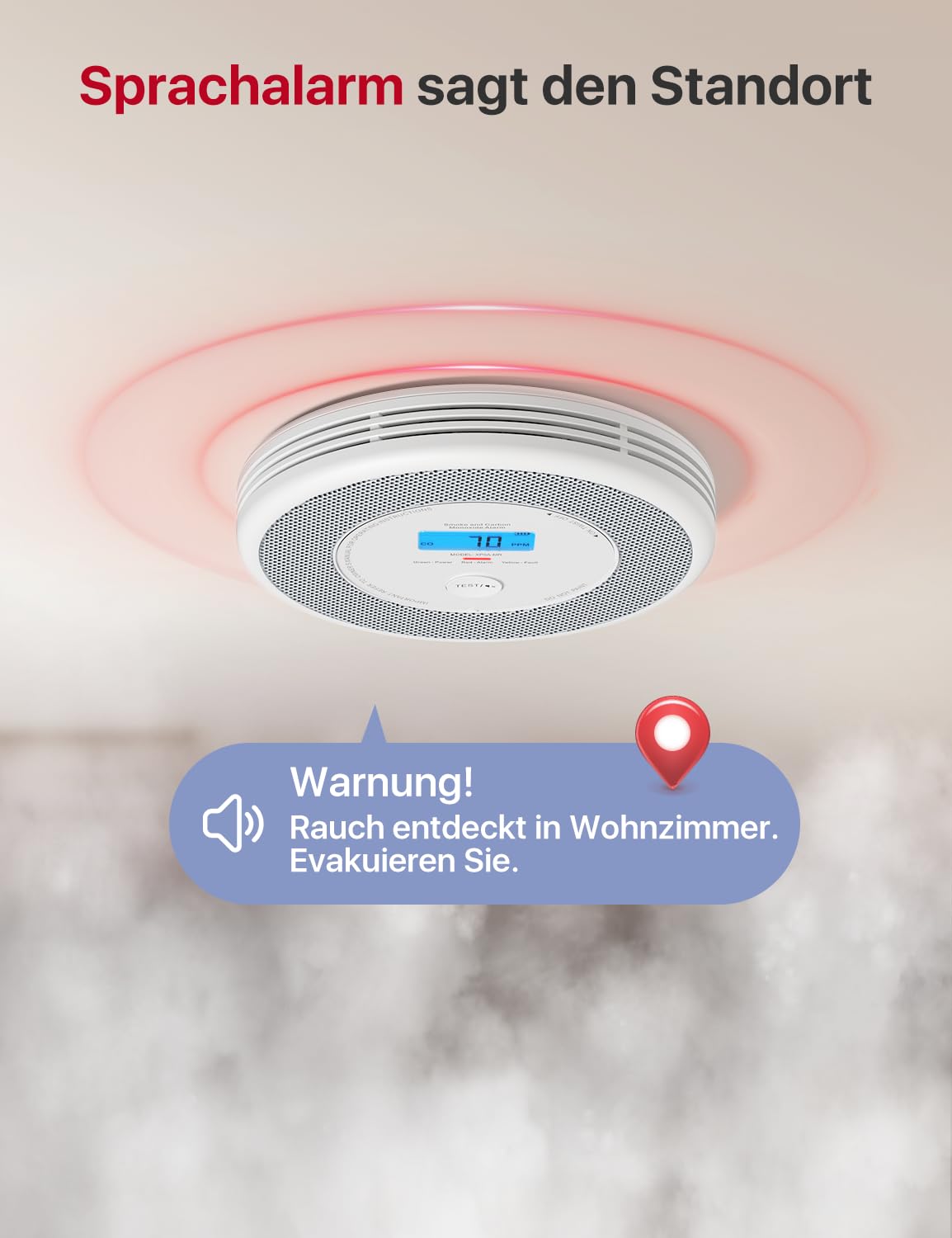 X-Sense Rilevatore di fumo e monossido di carbonio, con funzione di allarme vocale (Solo In Tedesco), funzionalità App richiede stazione base SBS50 (non inclusa), XP0A-MR, 2 pezzi