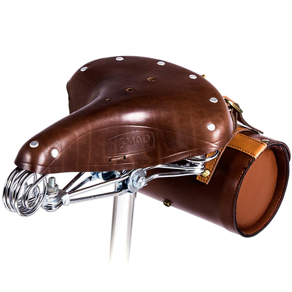 TentHome Vintage Classic Fahrradsattel Sattel Braun Fahrradsitz Fahrrad Ledersattel Schraubenfeder Nieten