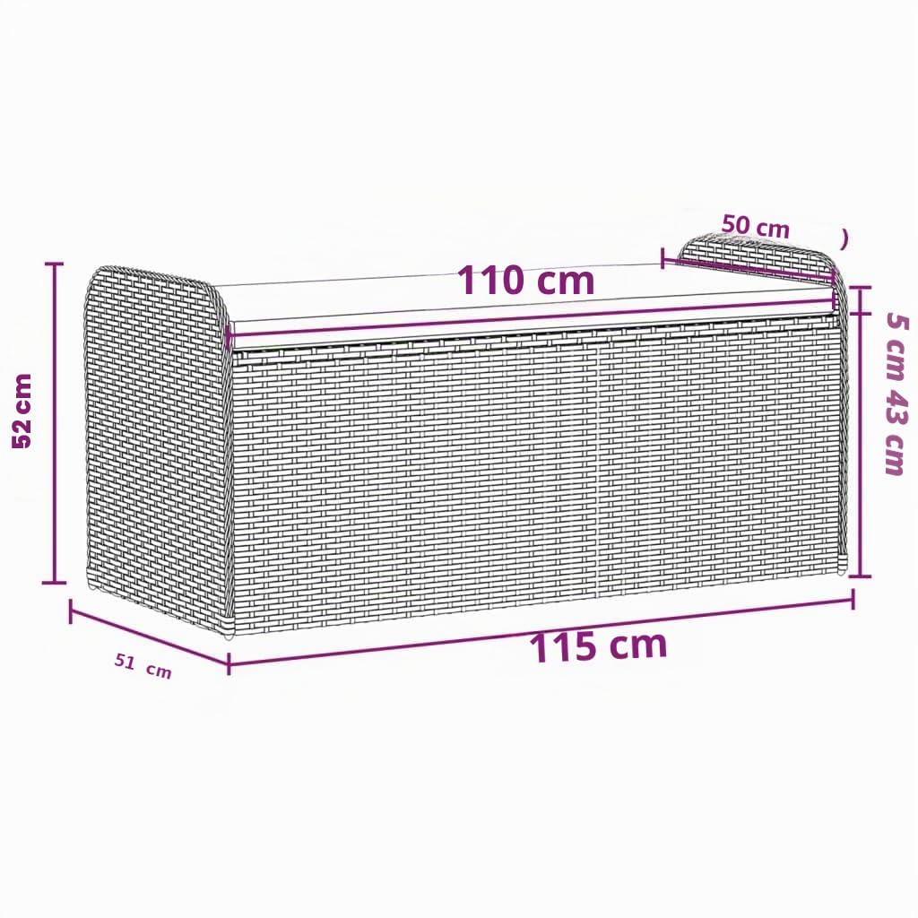 vidaXL Banco de Almacenaje con Cojín, Asiento Exterior, Caja Almacenamiento, Mueble Banco para Patio Jardín Terraza, Ratán Sintético Marrón