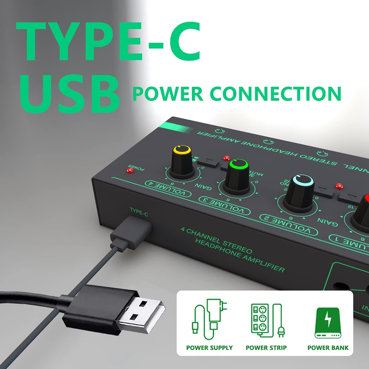 1 amplificador de auriculares estéreo de 6 canales, mini mezclador de audio portátil de bajo ruido para estudio de grabación, verde