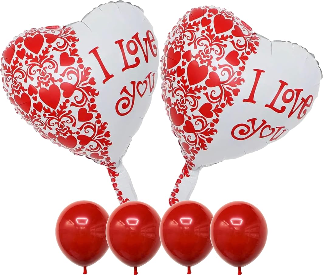 BATYCAB 2pcs Love Heart Shape Foil Balloons for Valentines, Wedding, Anniversary, Mothers day, Proposal, Monthsary, Date, Husband Wife Special Occasion with 4pcs Free Latex Balloon (STYLE 4)