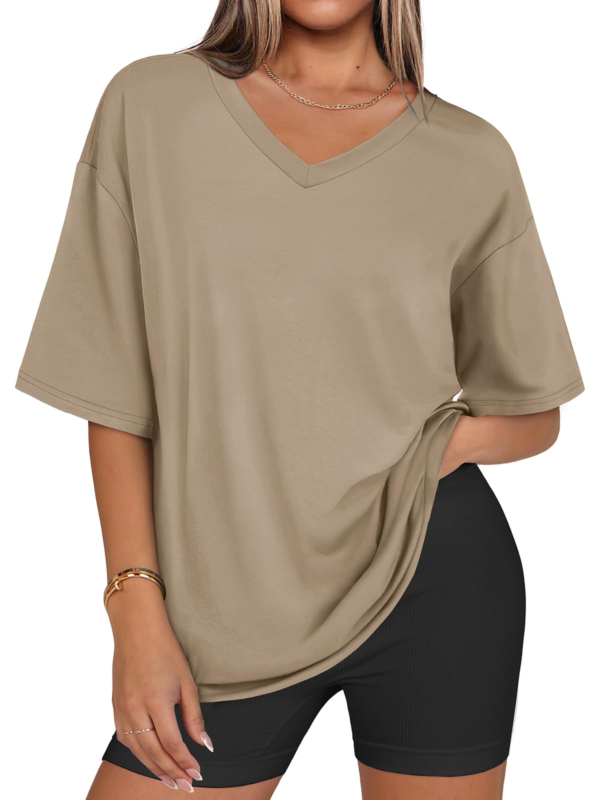 Womens Overisized Tshirts V Neck Workout Gym Shirts Tops Casual Summer Clothes