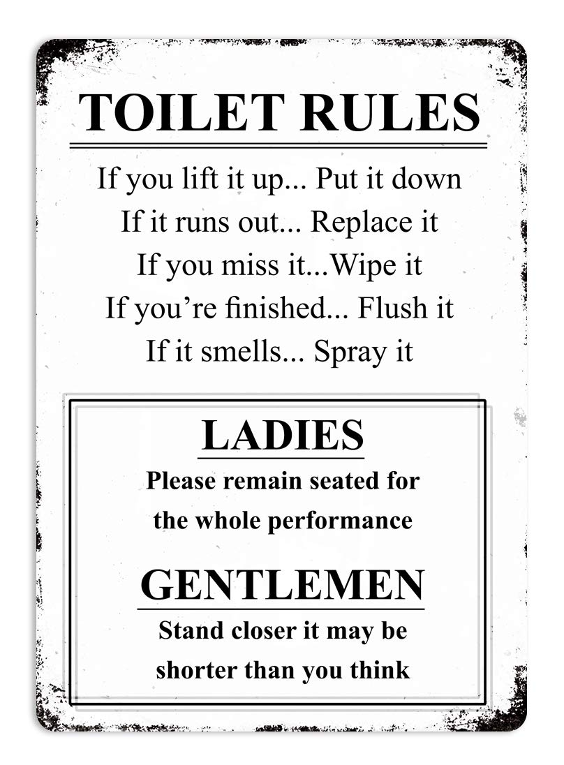 Toasted Merch White Toilet Rules - Medium Sticky Pads | Printed Metal Wall Sign Plaque