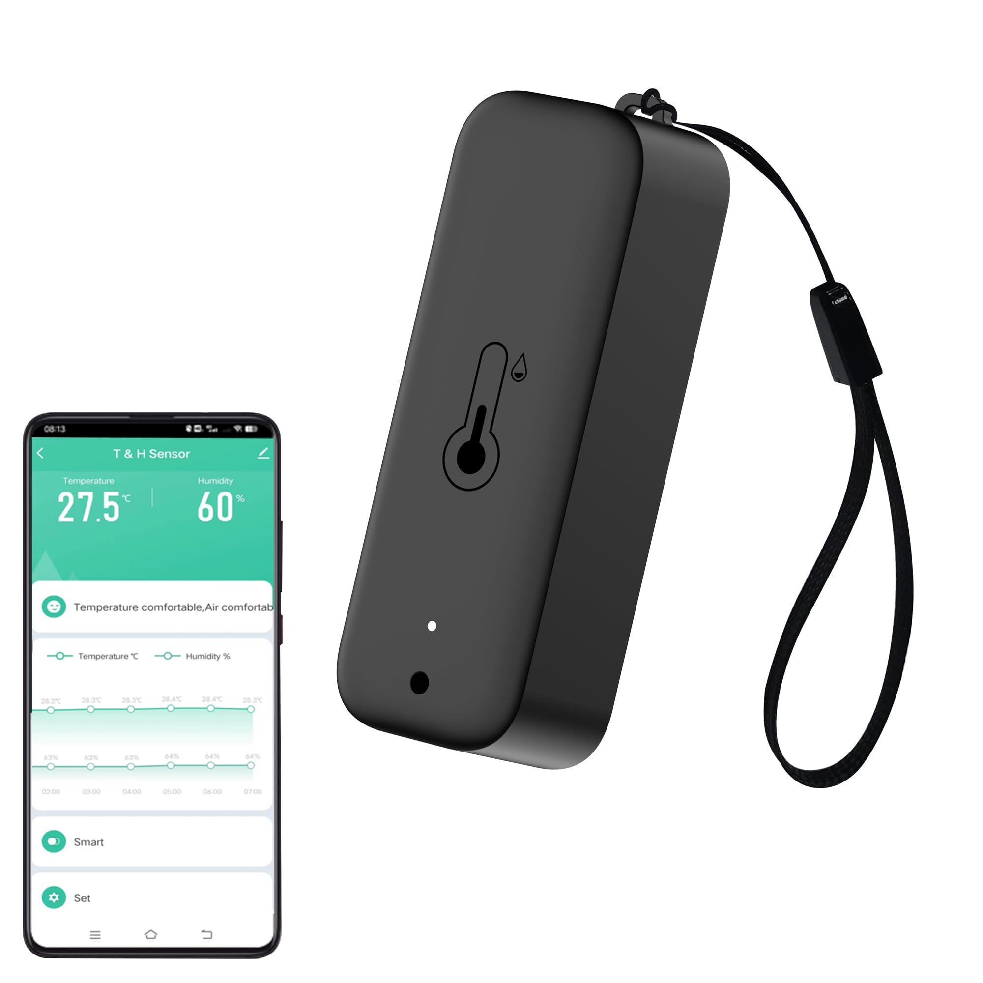 Tuya Smartes Hygrometer Thermometer, Bluetooth Innentemperatur & Luftfeuchtigkeit App-Benachrichtigungen– für Zuhause, Baby, Gewächshaus, Weinkeller, kompatibel mit Alexa (1PCS,Black)