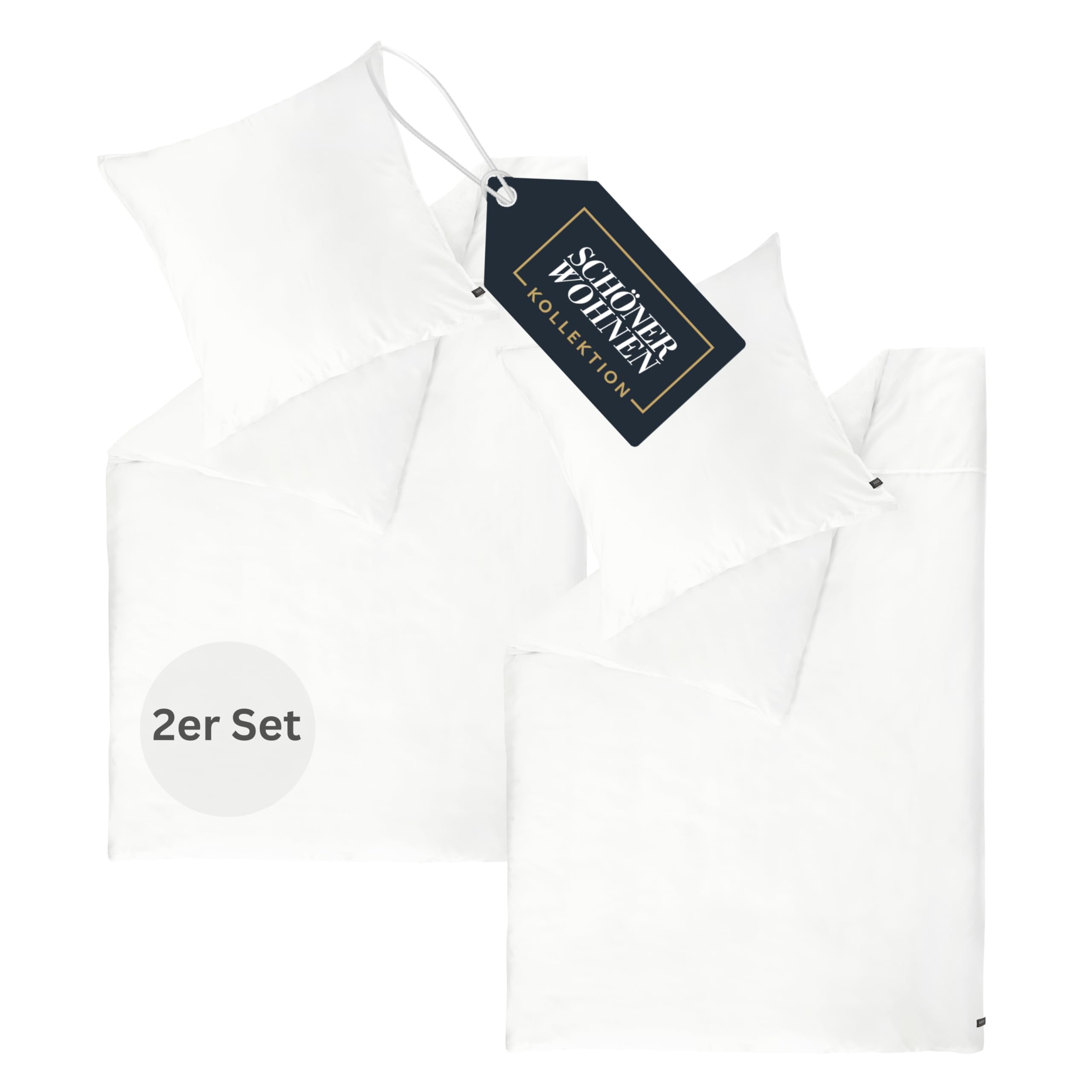 SCHÖNER WOHNEN Premium Satin Bettwäsche Baumwolle mit Kopfkissenbezüge - farblich passend zur Bettwäsche - im Set - 4 Farben