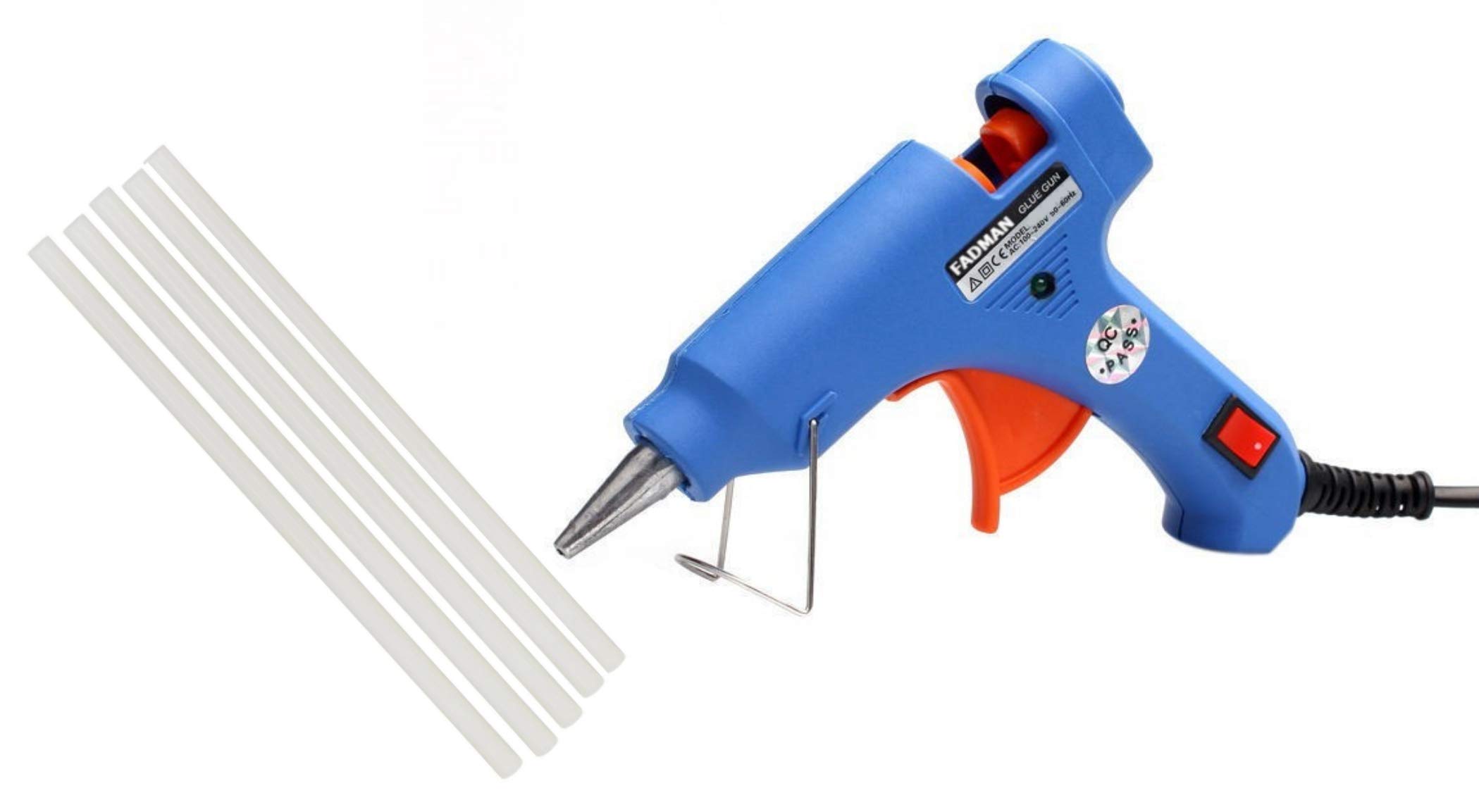FADMAN NEW BLUE MINI 20W | 20 WATT HOT MELT GLUE GUN | ON OFF SWITCH & INDICATOR | WITH 5 ADHESIVE TRANSPARENT HOT GLUE STICKS |