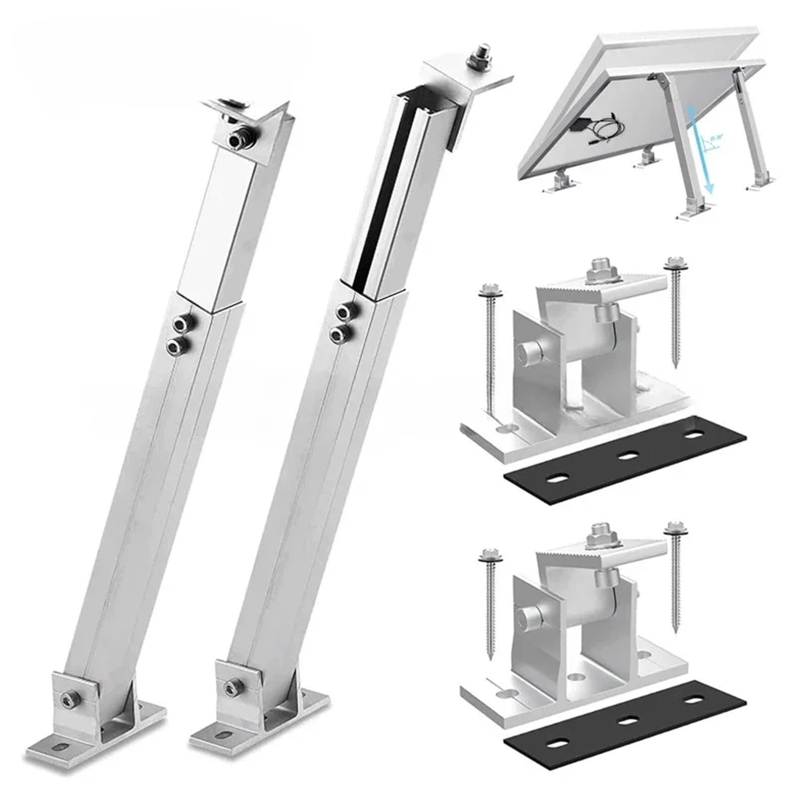 Regulowane uchwyty do montażu paneli słonecznych, kąt nachylenia 15-60 stopni, aluminiowe, do paneli 100-600 W na dachu kampera i płaskich powierzchniach(30 Degrees to 60 Deg)