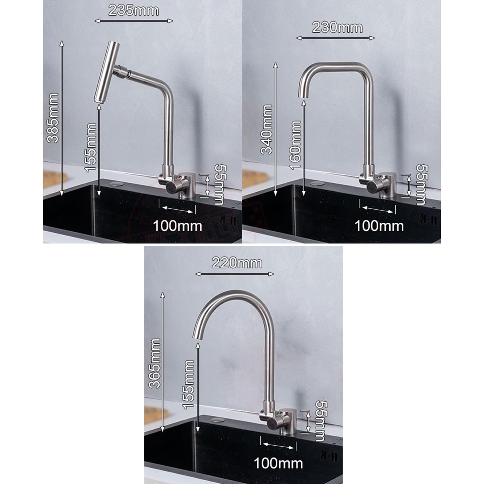 Grifo mezclador plegable de acero inoxidable cepillado con boquilla giratoria para caravana