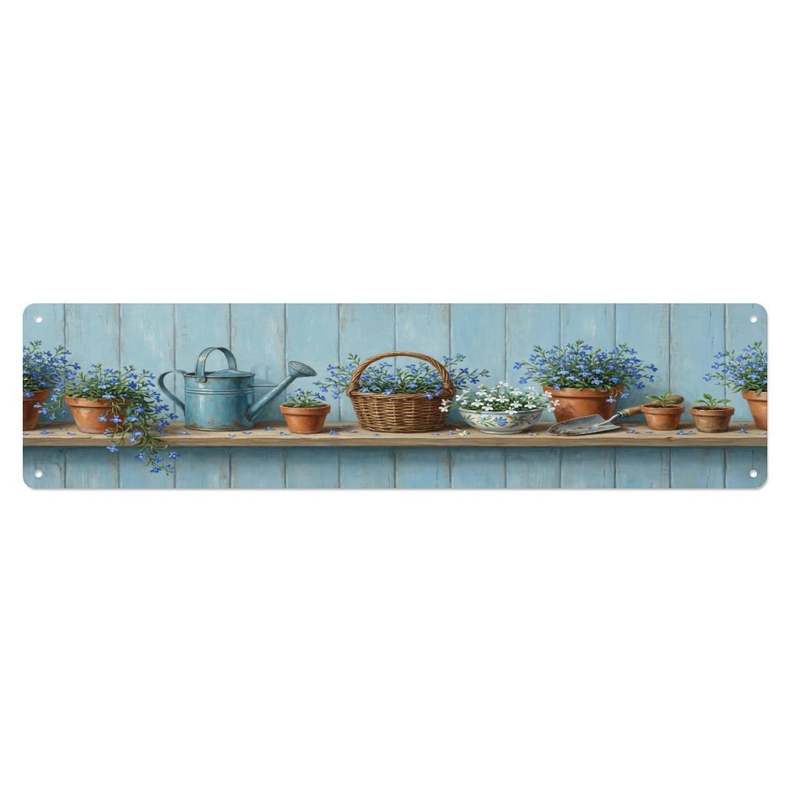 Floral Garden Tools Lobelia Edge Pattern Print Metal Tin Sign