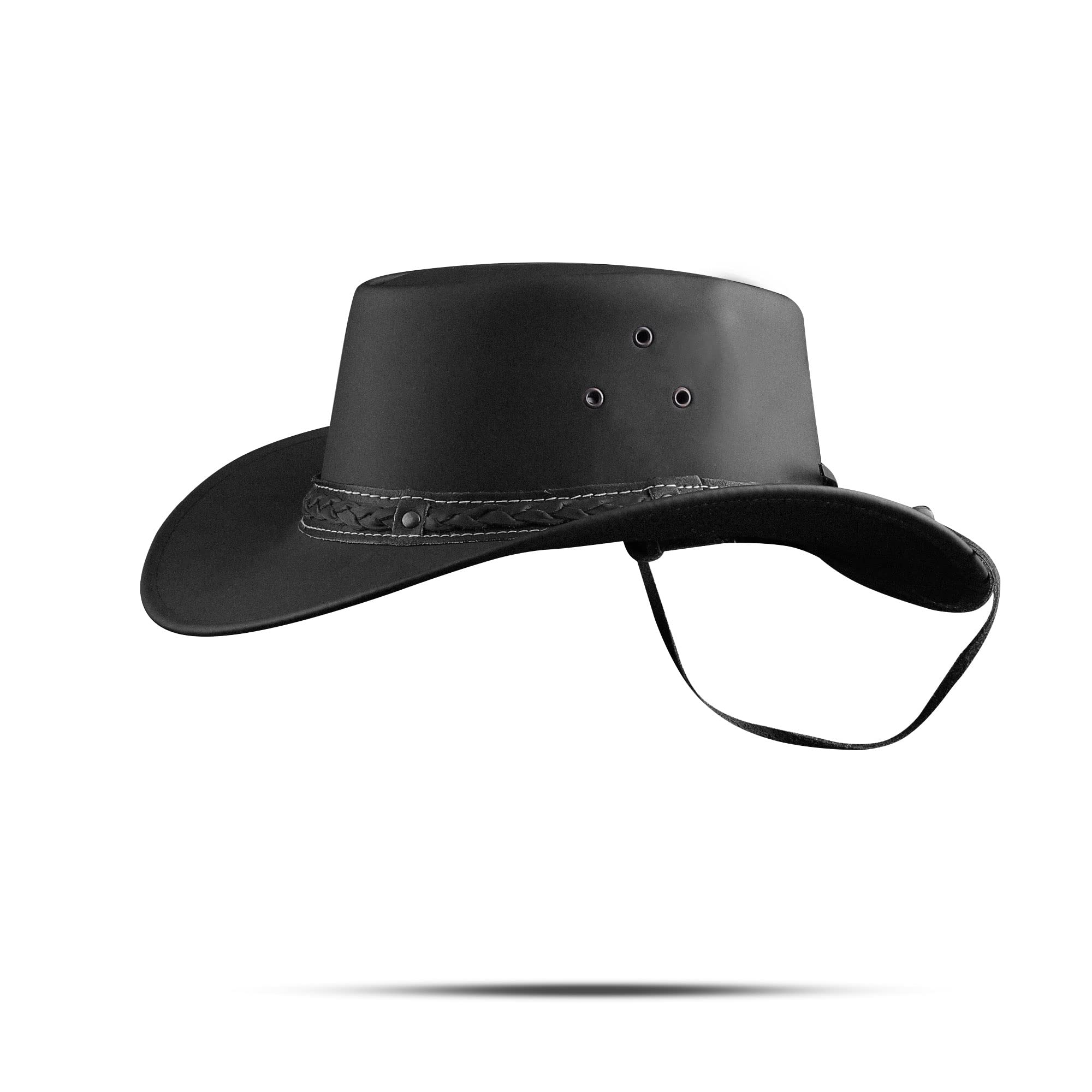 HADZAM Sombrero vaquero de cuero resistente a la lluvia | Sombrero occidental para lluvia | Sombreros de cuero duradero para hombre | Sombrero Outback, Negro, XL