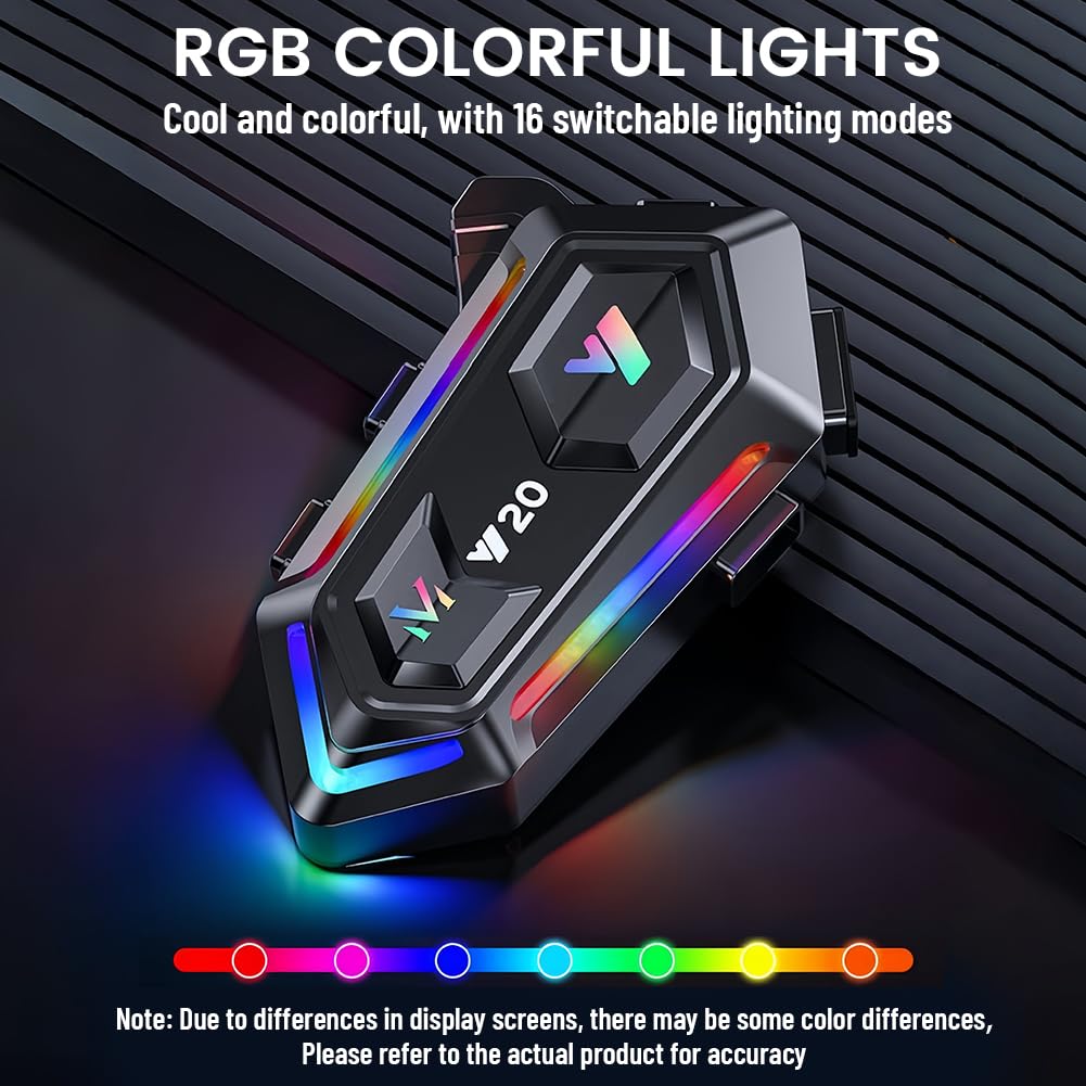 flintronic Casco Moto Auricolare, Y20 Cuffie per Caschi da Moto per Persona Singola Wireless 5.3 Impermeabile IPX6 Cancellazione, luci RGB abbaglianti, Per Pilota Singolo