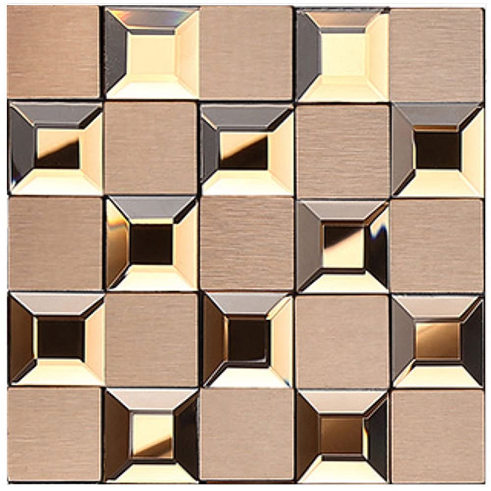 Kitchen Bathroom Marble Wall Tile Stickers, Hiser DIY Rectangle 3D Mosaic Style Decals Sticker for Kitchen Living Room Bathroom Home Decor Self-Adhesive, 10x10cm (Abstract golden,30pcs)