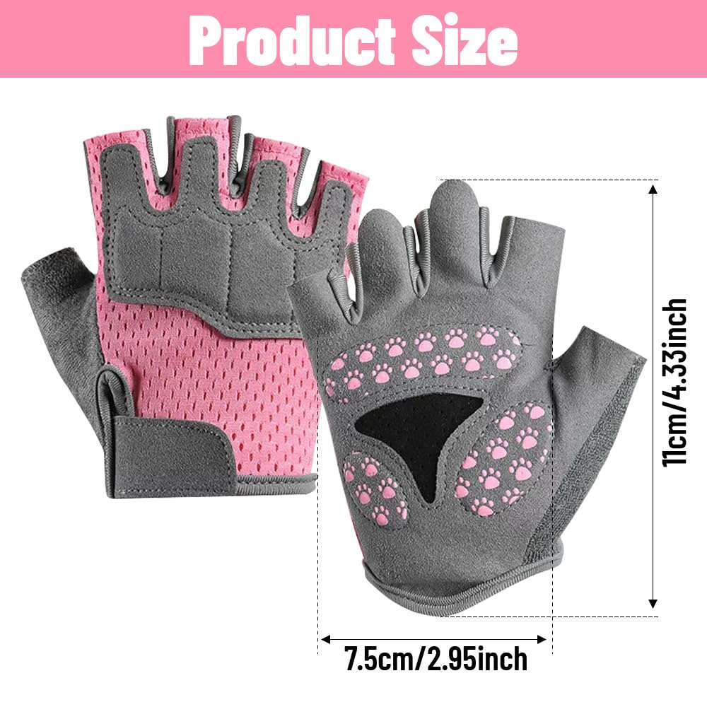 Fahrradhandschuhe Kinder, rutschfeste, Atmungsaktive, Unisex Fingerlose Handschuhe, Schutzpalmen, Kinder Sporthandschuhe für Radfahren, Eislauf, Roller, und Sportarten Im Freien(Rosa)