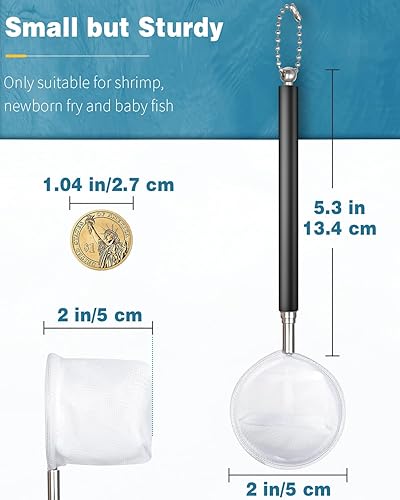 Miniatura 3 de Pawfly Red de acuario - Red de camarones y peces de bebé de 2 pulgadas con mango extensible de acero inoxidable para tanques pequeños y estanques