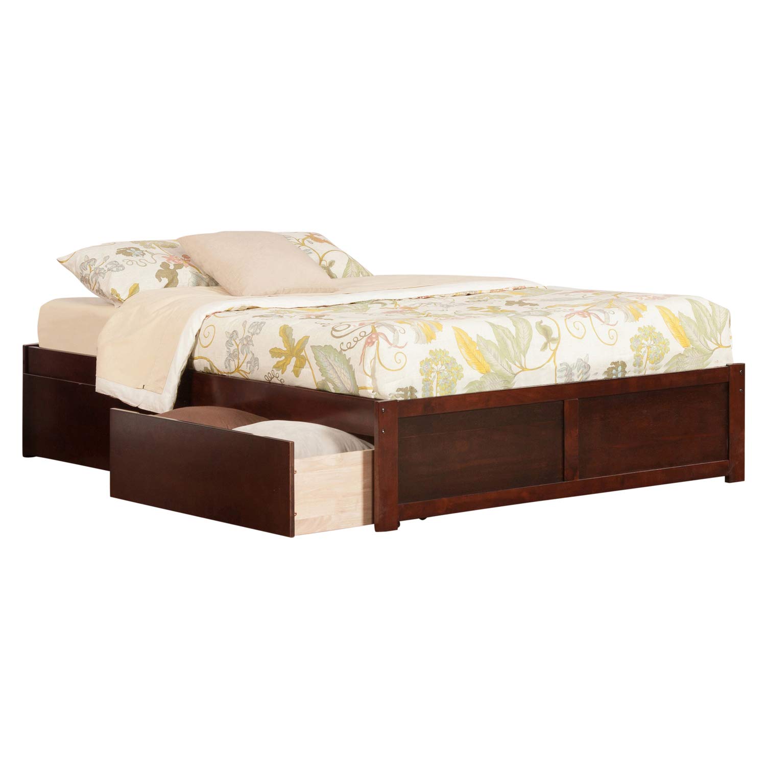 Atlantic FurnitureConcord King Bed with Flat Panel Foot Board and 2 Flat Panel Bed Drawers in Walnut
