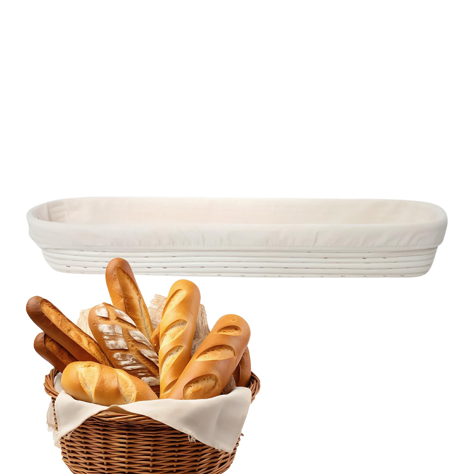 Cesta para fermentación de masa de pan artesanal en casa con forro de rattan natural