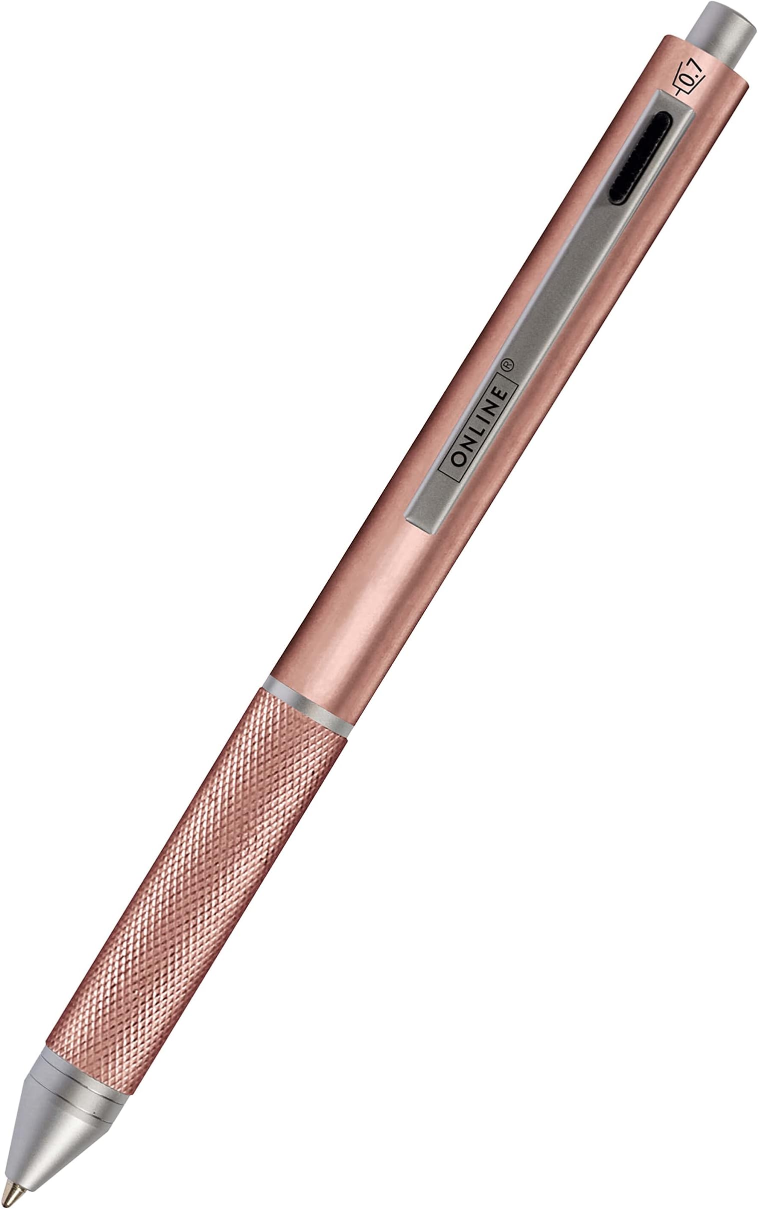 Online Multipen 4-in-1 | ballpoint pen & pencil | multifunctional metal pen | 3 pen points in blue, black, and red, mechanical pencil lead | incl. rubber, color rosegold